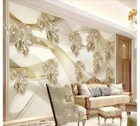 Tzxztt Gold Leaves Simple Lines Creative Three Dimensional Modern 3D Wallpaper Premium Textured Silk Neutral Tones Material Ideal for Living Room Bedroom-350cm×256cm