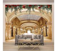 Tzxztt Golden Corridor Architecture Flowers Spatial Extension Modern 3D Wallpaper Premium Textured Silk Neutral Tones Material Ideal for Living Room Bedroom-150cm×105cm