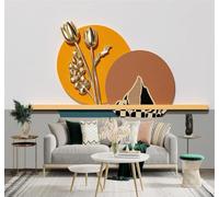 Tzxztt Golden Flowers Mountain Shapes Abstract Geometric Art Modern 3D Wallpaper Premium Textured Silk Neutral Tones Material Ideal for Living Room Bedroom-250cm×170cm