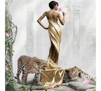 Tzxztt Green Leaves Flowers People Animals Leopard Modern 3D Wallpaper Premium Textured Silk Neutral Tones Material Ideal for Living Room Bedroom-400cm×280cm