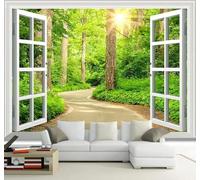 Tzxztt Green Sunshine Road Window Natural Landscape Modern 3D Wallpaper Premium Textured Silk Neutral Tones Material Ideal for Living Room Bedroom-200cm×140cm