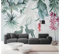 Tzxztt Green Tropical Plants Banana Leaves Elk Modern 3D Wallpaper Premium Textured Silk Neutral Tones Material Ideal for Living Room Bedroom-250cm×170cm