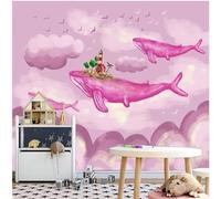 Tzxztt Hand Drawn Abstract Colourful Whale Clouds Flying Birds Modern 3D Wallpaper Premium Textured Silk Neutral Tones Material Ideal for Living Room Bedroom-300cm×210cm
