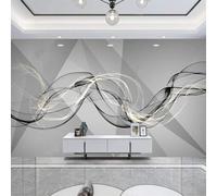 Tzxztt Hand Drawn Abstract Ink Wash Smoke Lines Geometric Modern 3D Wallpaper Premium Textured Silk Neutral Tones Material Ideal for Living Room Bedroom-250cm×170cm