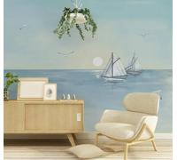 Tzxztt Hand Drawn Abstract Sunset Sea Birds Modern 3D Wallpaper Premium Textured Silk Neutral Tones Material Ideal for Living Room Bedroom-300cm×210cm