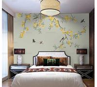 Tzxztt Hand Drawn Branches Yellow Flowers Birds Modern 3D Wallpaper Premium Textured Silk Neutral Tones Material Ideal for Living Room Bedroom-350cm×256cm