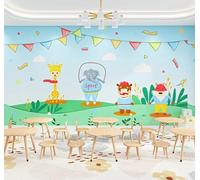 Tzxztt Hand Drawn Cartoon Animals Sky Plants Modern 3D Wallpaper Premium Textured Silk Neutral Tones Material Ideal for Living Room Bedroom-200cm×140cm