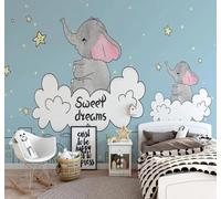 Tzxztt Hand Drawn Cartoon Fantasy White Clouds Little Elephant Modern 3D Wallpaper Premium Textured Silk Neutral Tones Material Ideal for Living Room Bedroom-200cm×140cm
