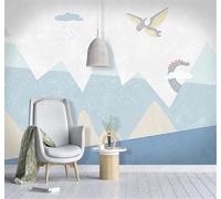 Tzxztt Hand Drawn Cartoon Geometric Mountains Dinosaurs Modern 3D Wallpaper Premium Textured Silk Neutral Tones Material Ideal for Living Room Bedroom-300cm×210cm
