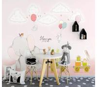 Tzxztt Hand Drawn Cartoon Heartwarming Beautiful Elephant White Rabbit Modern 3D Wallpaper Premium Textured Silk Neutral Tones Material Ideal for Living Room Bedroom-250cm×170cm