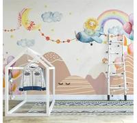 Tzxztt Hand Drawn Cartoon Rainbow Clouds Hot Air Balloon Modern 3D Wallpaper Premium Textured Silk Neutral Tones Material Ideal for Living Room Bedroom-300cm×210cm