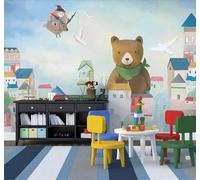 Tzxztt Hand Drawn Cartoon Three Dimensional Art Little Bear Little House Modern 3D Wallpaper Premium Textured Silk Neutral Tones Material Ideal for Living Room Bedroom-430cm×300cm