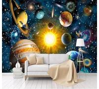 Tzxztt Hand Drawn Cartoon Universe Stars Planets Modern 3D Wallpaper Premium Textured Silk Neutral Tones Material Ideal for Living Room Bedroom-350cm×256cm