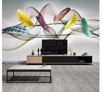 Tzxztt Hand Drawn Colour Feathers Abstract Smoke Modern 3D Wallpaper Premium Textured Silk Neutral Tones Material Ideal for Living Room Bedroom-430cm×300cm