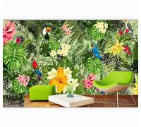 Tzxztt Hand Drawn Elegant Parrots Tropical Plants Cartoon Modern 3D Wallpaper Premium Textured Silk Neutral Tones Material Ideal for Living Room Bedroom-200cm×140cm
