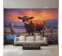 Tzxztt Hand Drawn Elegant Sky Flowers Ox Modern 3D Wallpaper Premium Textured Silk Neutral Tones Material Ideal for Living Room Bedroom-430cm×300cm