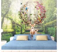 Tzxztt Hand Drawn Ethereal Forest Flowers Reindeer Landscape Modern 3D Wallpaper Premium Textured Silk Neutral Tones Material Ideal for Living Room Bedroom-430cm×300cm