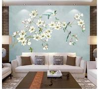 Tzxztt Hand Drawn Fresh Beautiful Magnolia Birds Modern 3D Wallpaper Premium Textured Silk Neutral Tones Material Ideal for Living Room Bedroom-400cm×280cm