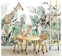 Tzxztt Hand Drawn Fresh Small Animals Elephant Jungle Modern 3D Wallpaper Premium Textured Silk Neutral Tones Material Ideal for Living Room Bedroom-150cm×105cm