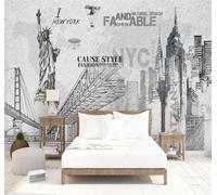 Tzxztt Hand Drawn Grey Architecture Figures Art Modern 3D Wallpaper Premium Textured Silk Neutral Tones Material Ideal for Living Room Bedroom-250cm×170cm