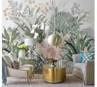 Tzxztt Hand Drawn Tropical Plants Flowers Butterflies Modern 3D Wallpaper Premium Textured Silk Neutral Tones Material Ideal for Living Room Bedroom-250cm×170cm
