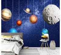 Tzxztt Hand Drawn Unique Artistic Space Planets Modern 3D Wallpaper Premium Textured Silk Neutral Tones Material Ideal for Living Room Bedroom-200cm×140cm
