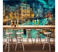 Tzxztt Hand Painted Abstract Art City Architecture River Modern 3D Wallpaper Premium Textured Silk Neutral Tones Material Ideal for Living Room Bedroom-350cm×256cm