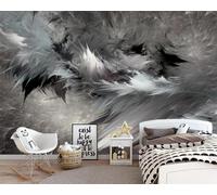 Tzxztt Hand Painted Abstract Art Doodle Black and White Feathered Accent Modern 3D Wallpaper Premium Textured Silk Neutral Tones Material Ideal for Living Room Bedroom-200cm×140cm