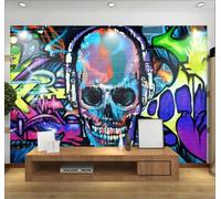 Tzxztt Hand Painted Abstract Colourful Street Graffiti Skull Modern 3D Wallpaper Premium Textured Silk Neutral Tones Material Ideal for Living Room Bedroom-200cm×140cm