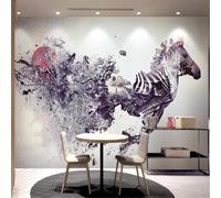 Tzxztt Hand Painted Abstract Watercolour Doodle Zebra Sunrise Modern 3D Wallpaper Premium Textured Silk Neutral Tones Material Ideal for Living Room Bedroom-250cm×170cm