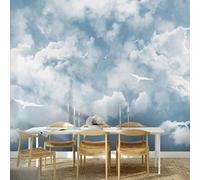 Tzxztt Hand Painted Beautiful Blue Sky White Clouds Flying Birds Modern 3D Wallpaper Premium Textured Silk Neutral Tones Material Ideal for Living Room Bedroom-250cm×170cm