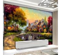 Tzxztt Hand Painted Beautiful Pastoral Small Bridge Flowing Water Houses Modern 3D Wallpaper Premium Textured Silk Neutral Tones Material Ideal for Living Room Bedroom-400cm×280cm