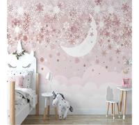 Tzxztt Hand Painted Colourful Clouds Snowflakes Stars Moon Modern 3D Wallpaper Premium Textured Silk Neutral Tones Material Ideal for Living Room Bedroom-350cm×256cm