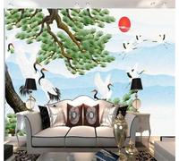 Tzxztt Hand Painted Fresh White Clouds Birds in Flight Welcoming Pine Modern 3D Wallpaper Premium Textured Silk Neutral Tones Material Ideal for Living Room Bedroom-250cm×170cm