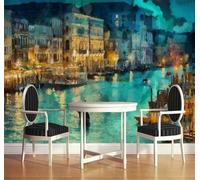 Tzxztt Hand Painted Ink Wash Architecture River Small Boat Modern 3D Wallpaper Premium Textured Silk Neutral Tones Material Ideal for Living Room Bedroom-150cm×105cm