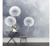 Tzxztt Hand Painted Warm Beautiful White Dandelion Minimalist Modern 3D Wallpaper Premium Textured Silk Neutral Tones Material Ideal for Living Room Bedroom-300cm×210cm