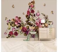 Tzxztt Hand Painted Watercolour Cosy Beautiful Rose Countryside Modern 3D Wallpaper Premium Textured Silk Neutral Tones Material Ideal for Living Room Bedroom-250cm×170cm