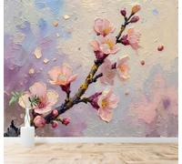 Tzxztt Hand Painted Watercolour Pink Cherry Blossoms Petals Modern 3D Wallpaper Premium Textured Silk Neutral Tones Material Ideal for Living Room Bedroom-400cm×280cm