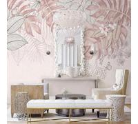 Tzxztt Hand Painted Watercolour Tropical Plants Leaves Butterflies Modern 3D Wallpaper Premium Textured Silk Neutral Tones Material Ideal for Living Room Bedroom-350cm×256cm