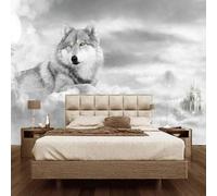 Tzxztt Individuality Abstract Dreamlike Wolf Castle White Clouds Modern 3D Wallpaper Premium Textured Silk Neutral Tones Material Ideal for Living Room Bedroom-400cm×280cm