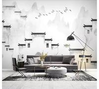 Tzxztt Individuality Art Ink Wash Landscapes Architecture Mountain and Water Modern 3D Wallpaper Premium Textured Silk Neutral Tones Material Ideal for Living Room Bedroom-250cm×170cm