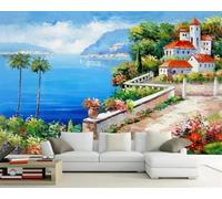 Tzxztt Ink Wash Landscape Mountains and Rivers Sky Architecture Plants Modern 3D Wallpaper Premium Textured Silk Neutral Tones Material Ideal for Living Room Bedroom-250cm×170cm