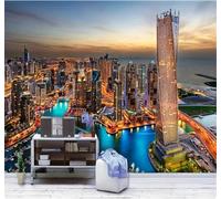 Tzxztt Large Beautiful City Architecture River Night View Modern 3D Wallpaper Premium Textured Silk Neutral Tones Material Ideal for Living Room Bedroom-350cm×256cm