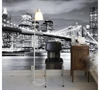Tzxztt Large Black and White City Architecture Bridge Night View Modern 3D Wallpaper Premium Textured Silk Neutral Tones Material Ideal for Living Room Bedroom-250cm×170cm