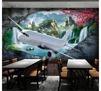 Tzxztt Large Distinctive Aeroplane Three Dimensional Landscape Scenery Modern 3D Wallpaper Premium Textured Silk Neutral Tones Material Ideal for Living Room Bedroom-300cm×210cm