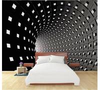 Tzxztt Large Scale Monochrome Geometric Tunnel Spatial Extension Modern 3D Wallpaper Premium Textured Silk Neutral Tones Material Ideal for Living Room Bedroom-430cm×300cm