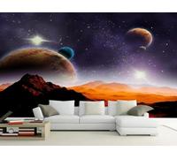 Tzxztt Large Three Dimensional Cosmic Planetary Starlight Modern 3D Wallpaper Premium Textured Silk Neutral Tones Material Ideal for Living Room Bedroom-300cm×210cm