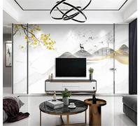 Tzxztt Marble Effect Landscapes Scenery Reindeer Ginkgo Leaves Modern 3D Wallpaper Premium Textured Silk Neutral Tones Material Ideal for Living Room Bedroom-150cm×105cm