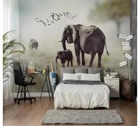 Tzxztt Minimalism Savannah Animals Elephants Wolves Modern 3D Wallpaper Premium Textured Silk Neutral Tones Material Ideal for Living Room Bedroom-150cm×105cm