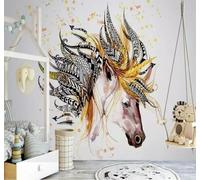 Tzxztt Minimalist Abstract Individuality Art Horse Head Modern 3D Wallpaper Premium Textured Silk Neutral Tones Material Ideal for Living Room Bedroom-300cm×210cm